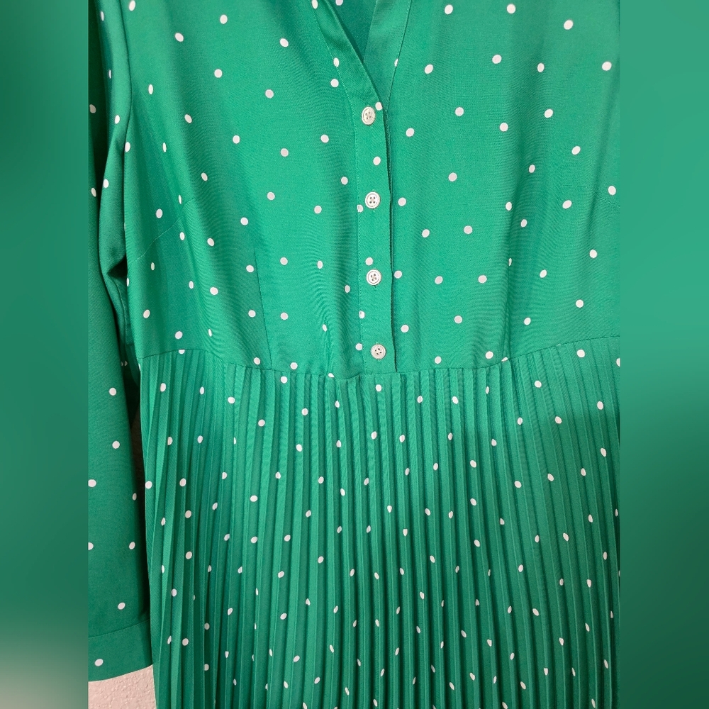 J Jill Green Polka Dot Pleated Dress - Picture 4 of 7